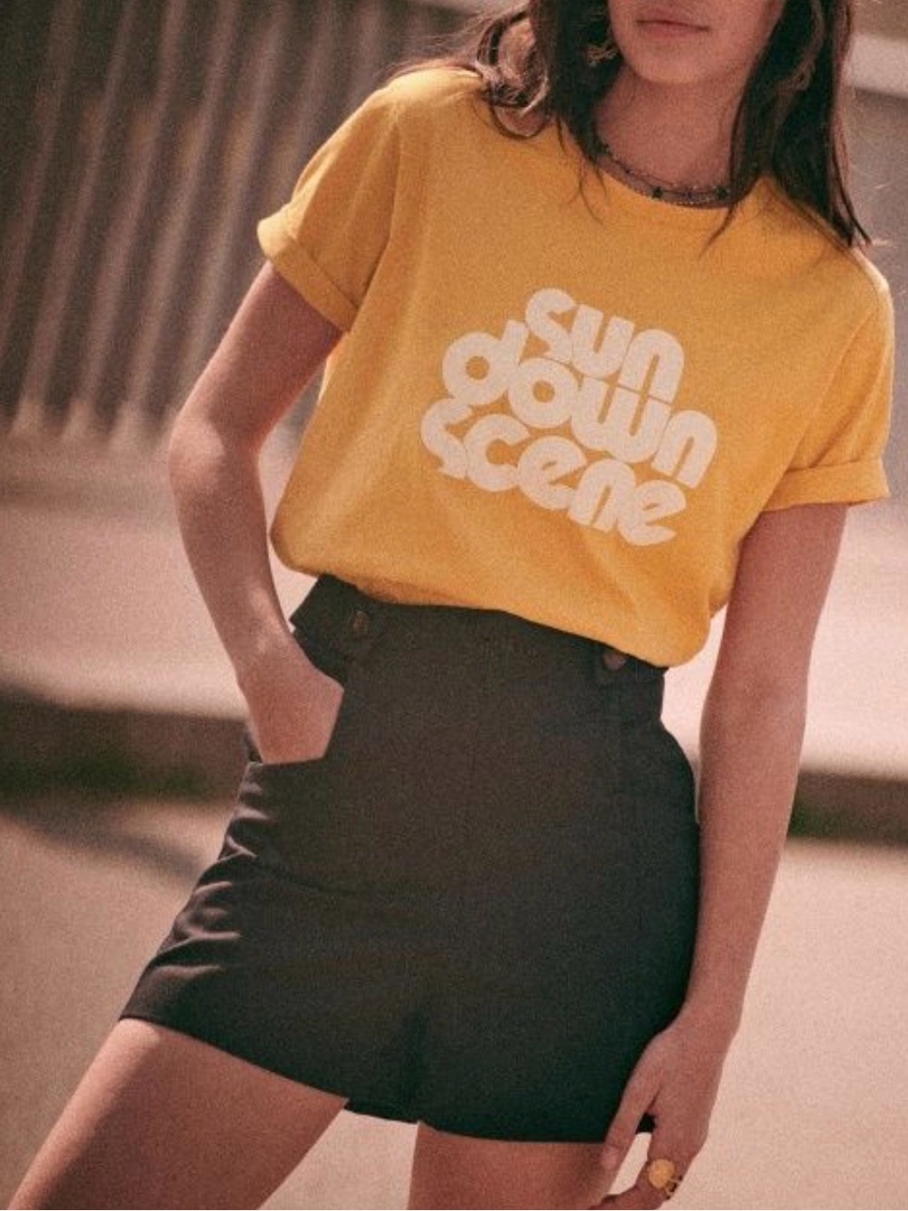 Sézane x Maddy Mye Sun Down Scene Yellow Short Sleeve Tee